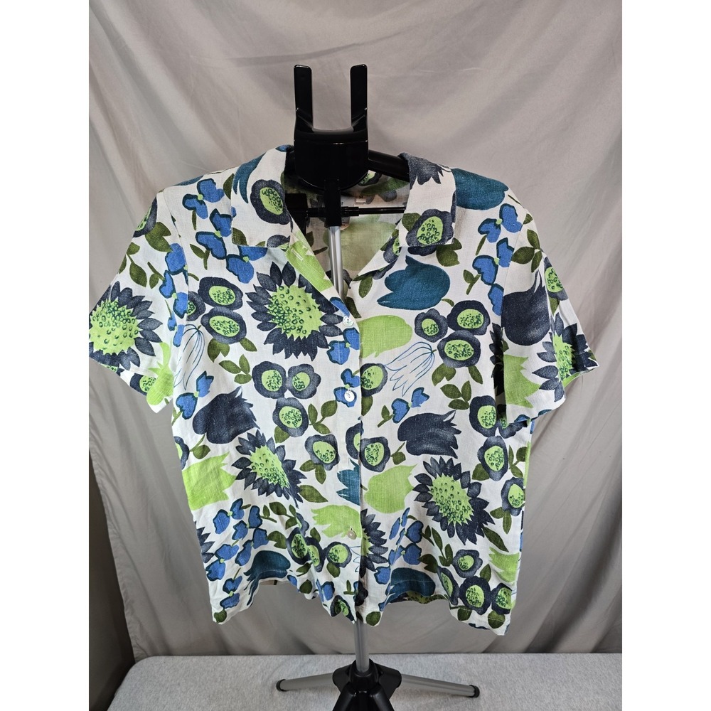 Hot Cotton Mens Sz M Shirt Button Up 100% Linen Floral Collared Marc Ware 80s